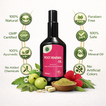Root Renewal Oil - Traditional Ayurvedic Solution for Strong, Thick, Shiny & Naturally Dark Hair
